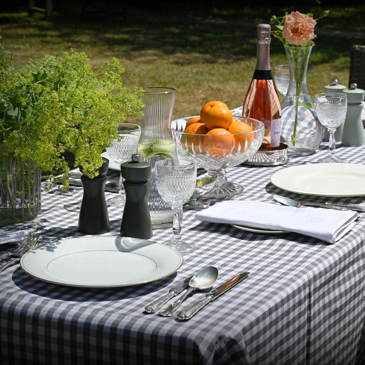 Tablecloth, Grey Gingham (wipe and wash) in 5 sizes