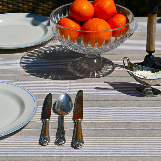 Tablecloth, French Green Stripe (wipe and wash) in 5 sizes