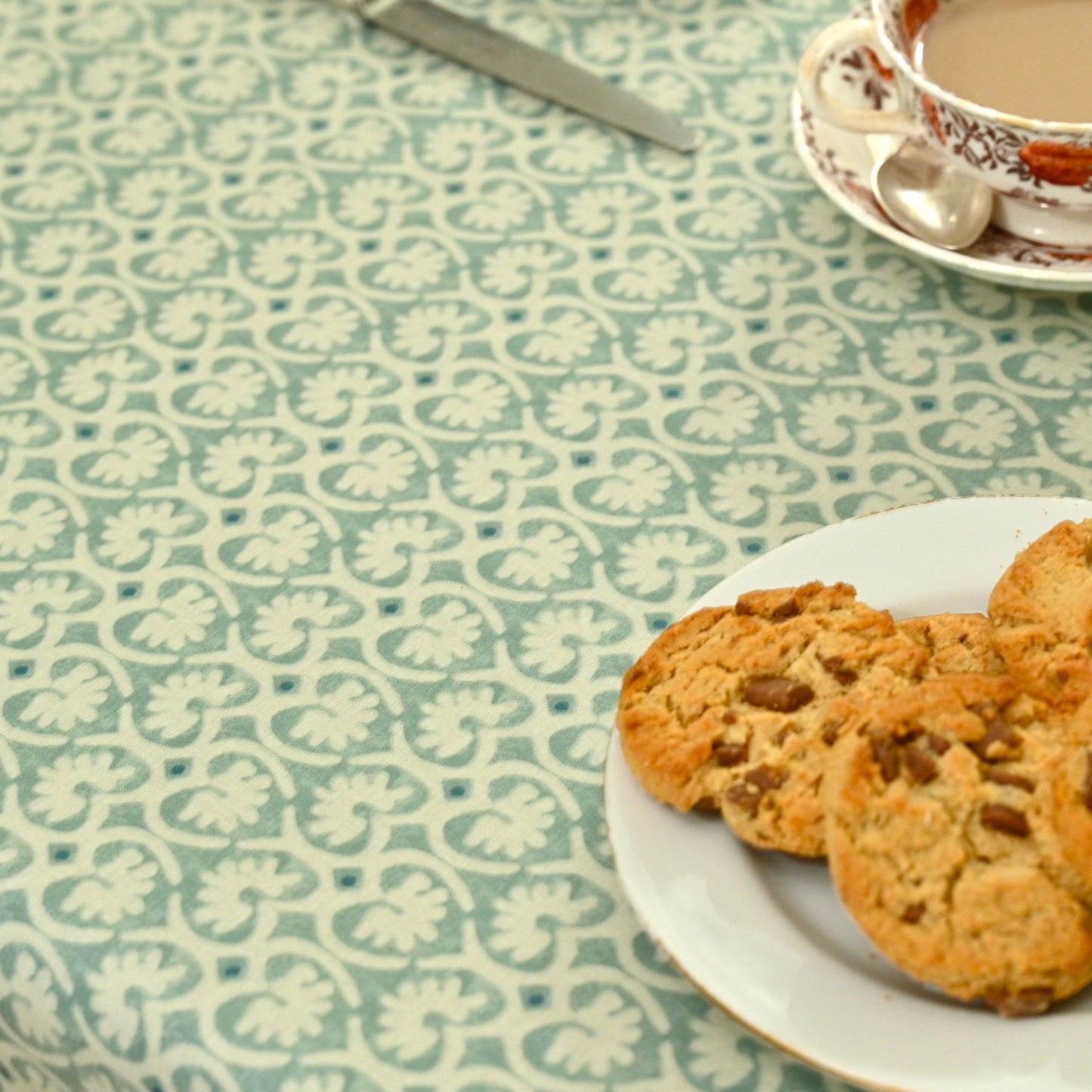 Tablecloth, Green Lotus, Wipe Clean Oilcloth in 5 sizes