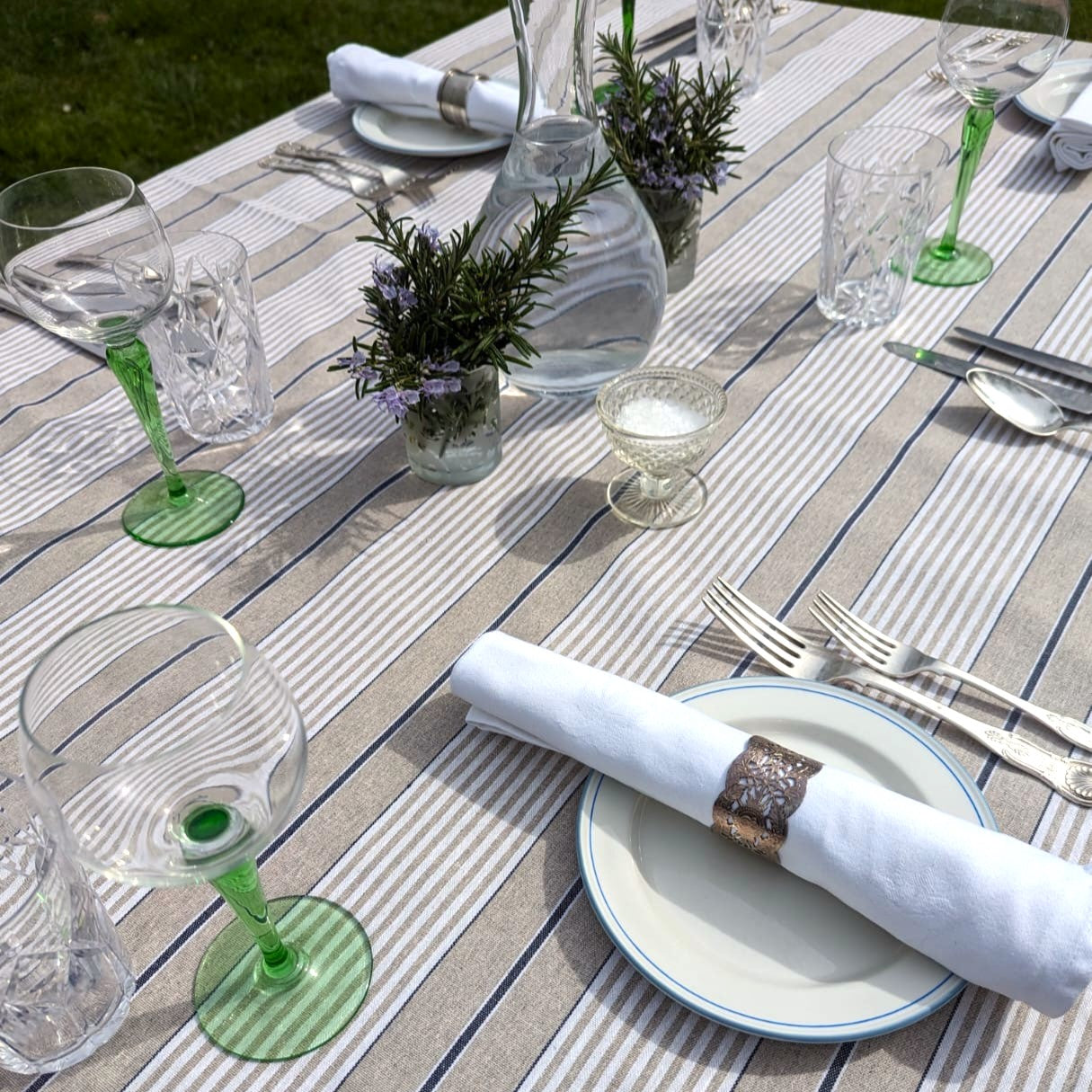 Tablecloth, French Blue Stripe (wipe and wash) in 5 si\wa