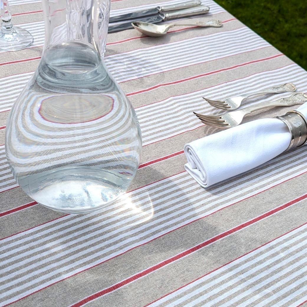 Tablecloth, French Red Stripe (wipe and wash) in 5 sizes