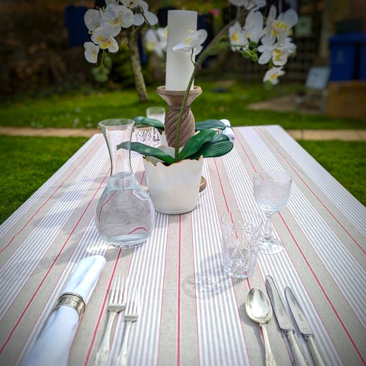 Tablecloth, French Red Stripe (wipe and wash) in 5 sizes