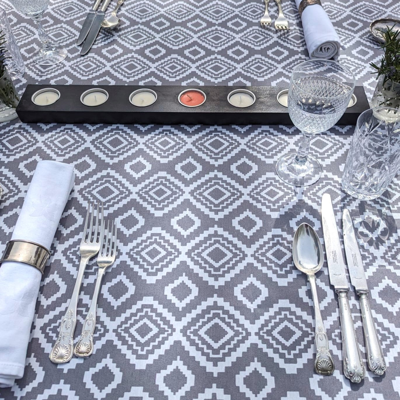 Tablecloth, Grey Pattern (wipe and wash) in 4 sizes