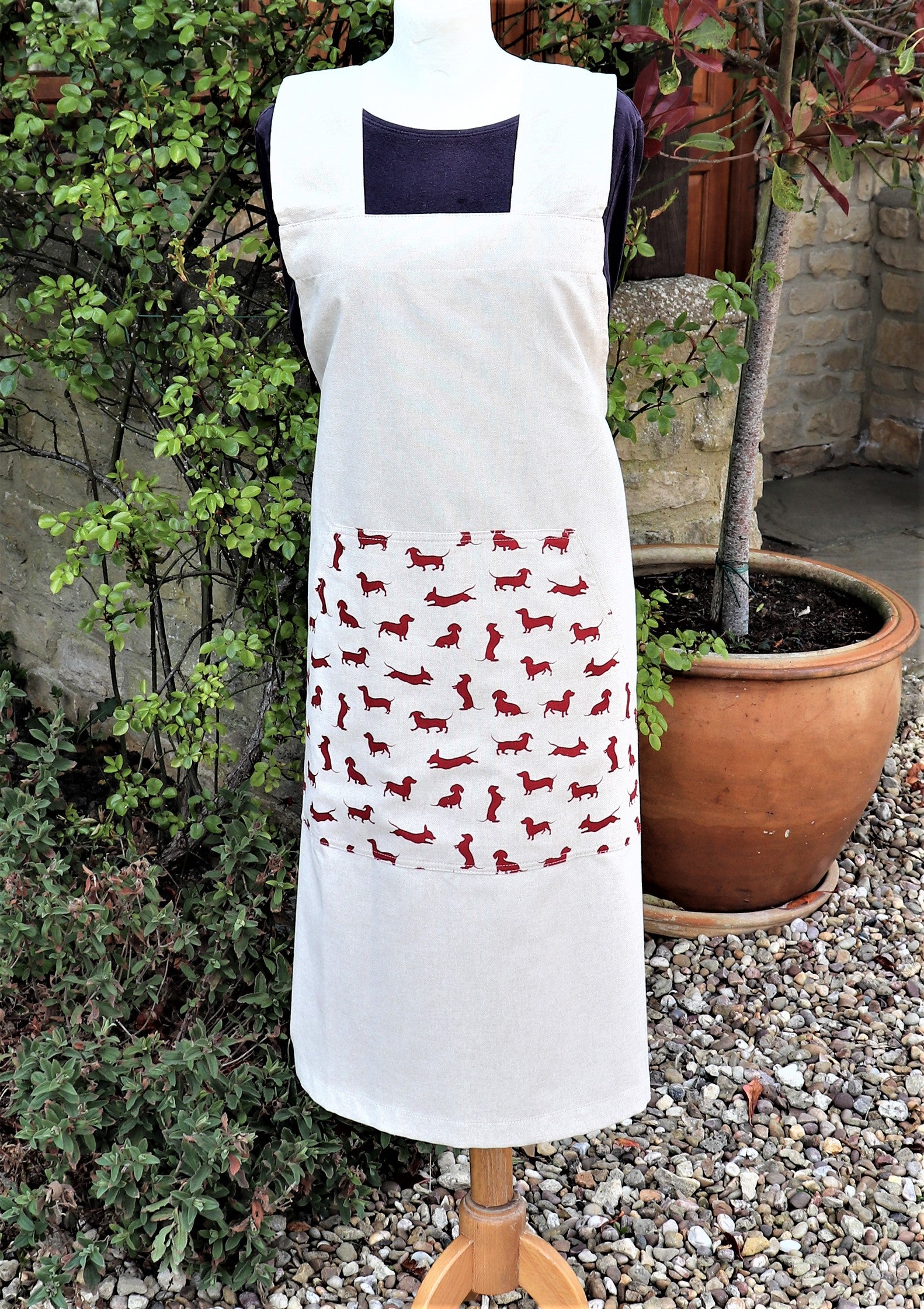 Cross Backed Apron, Red Dachshund