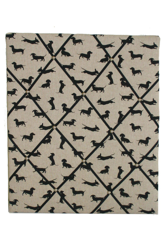 black dachshund notice board on white background