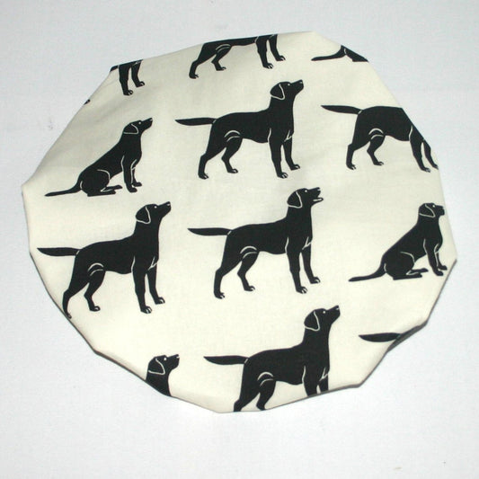 Shower Hat black labrador on white background