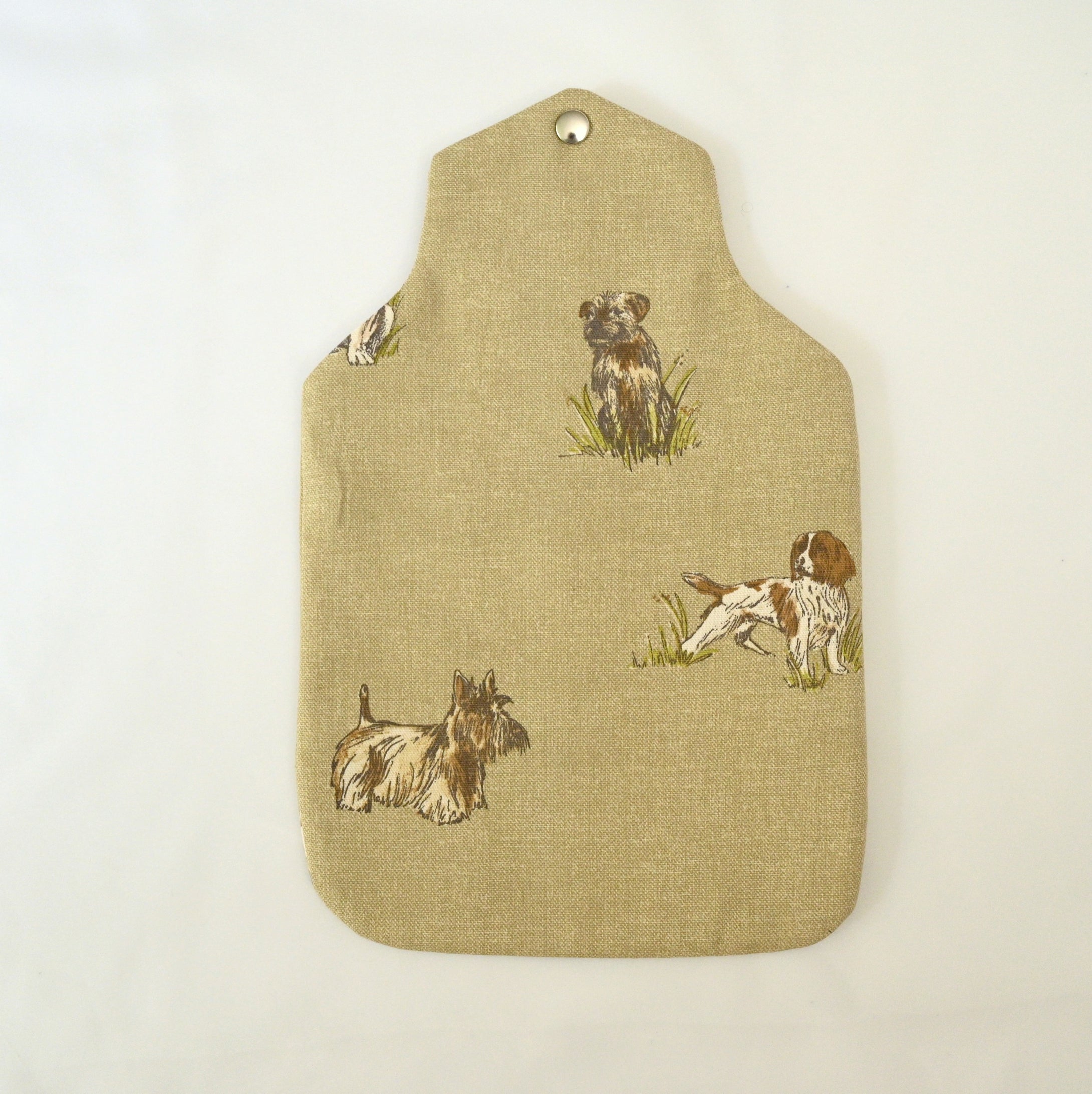 Padded Cotton Hotwater Bottle Cover, Dogs on oatmeal