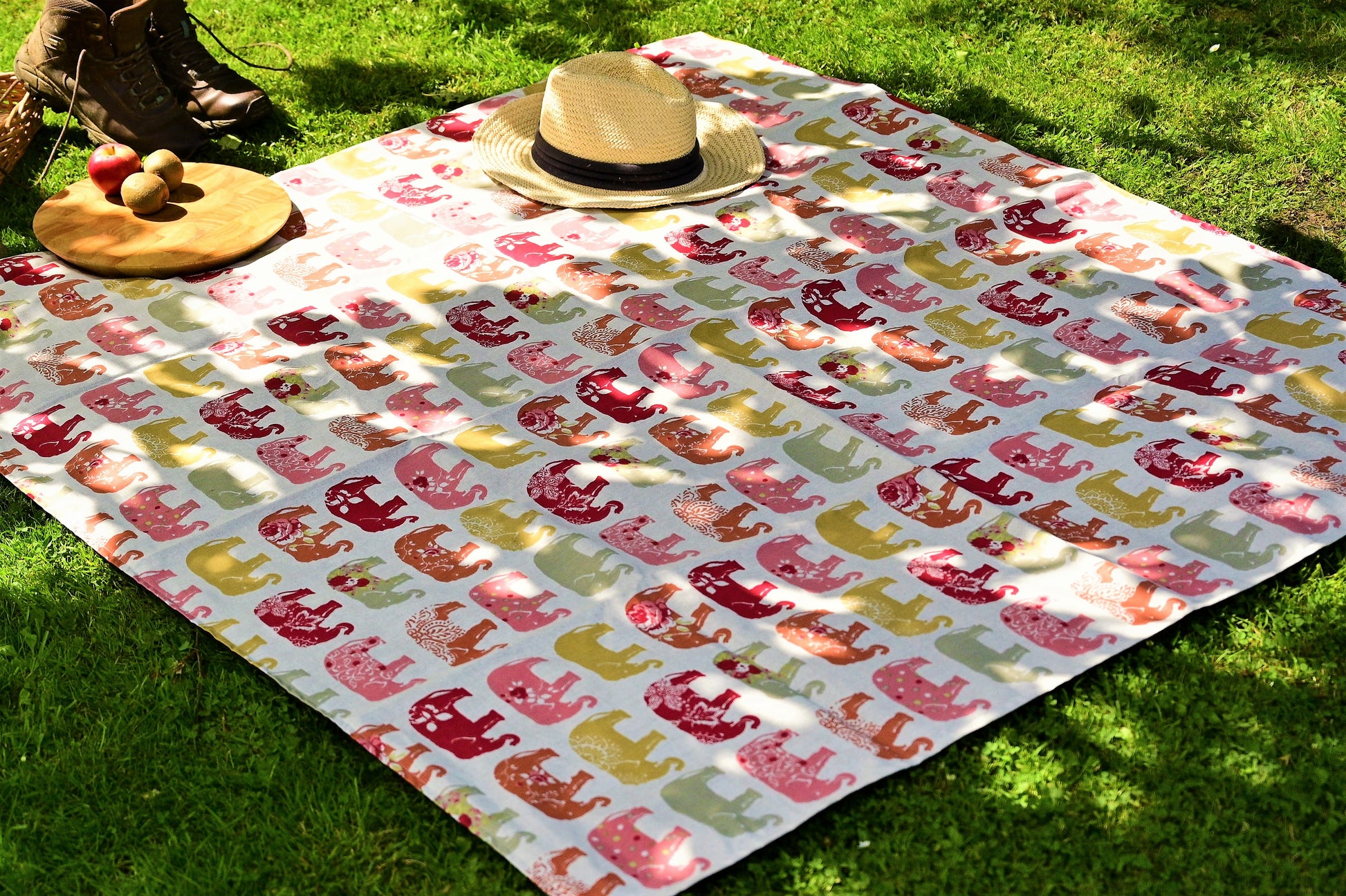 spice elephant picnic rug lifestyle in park