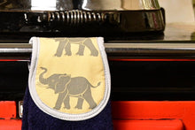 Load image into Gallery viewer, Hang ups, Kitchen towels, Yellow Elephants with Green, Black or Navy Blue Towel
