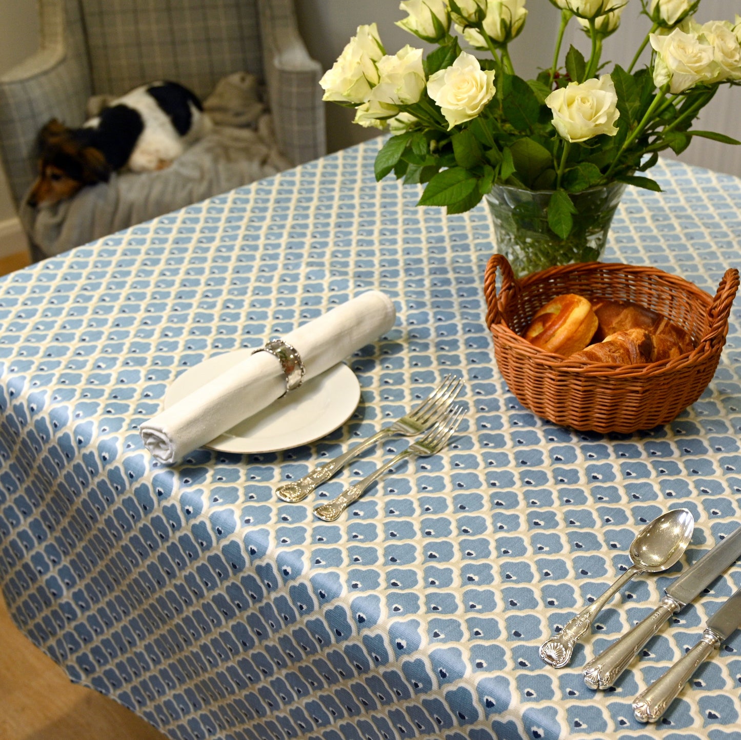 Tablecloth, Blue Lotus Design in 5 sizes, wipe clean material