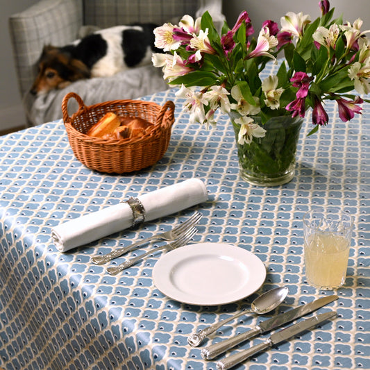 Tablecloth, Blue Lotus Design in 5 sizes, wipe clean material