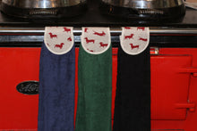 Load image into Gallery viewer, Hang ups, Kitchen towels, Red Dachshund on Black or Green Towel
