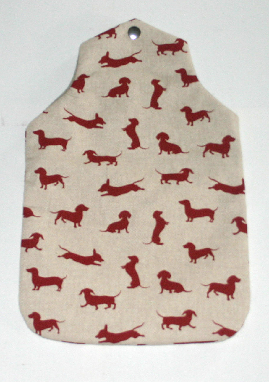 Padded Cotton Hotwater Bottle Cover, Red Dachshund