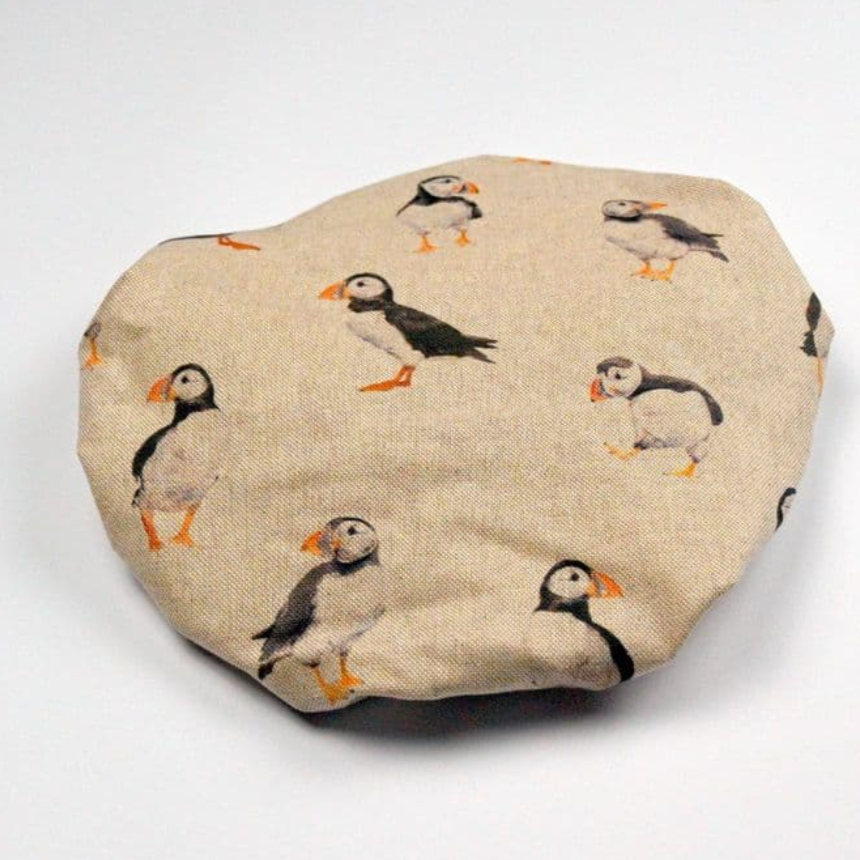 shower hat in puffins design