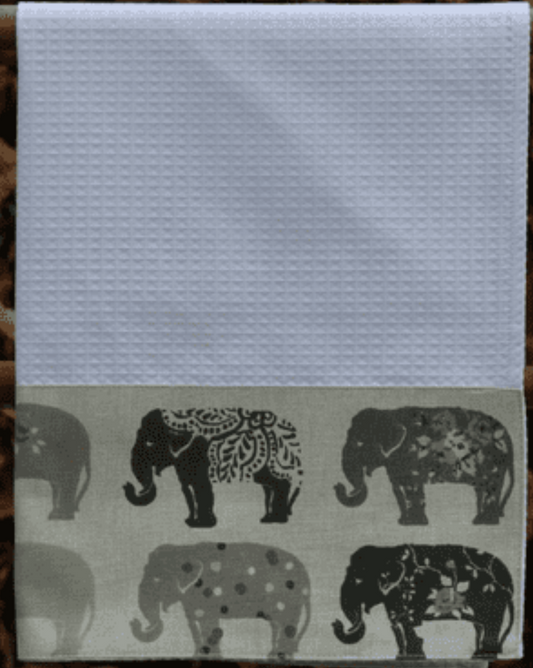 Waffle Hand Towel, Grey Elephants
