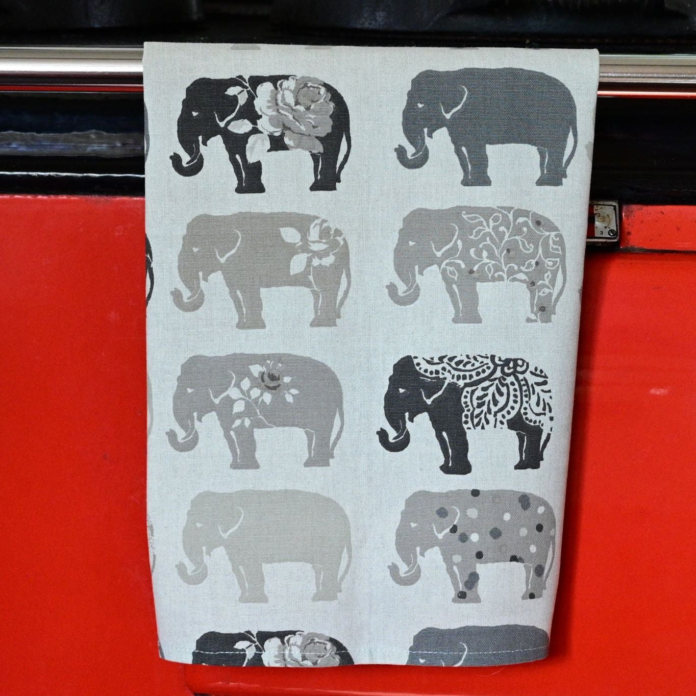 Cotton Tea Towel, Grey Elephant