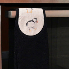 Load image into Gallery viewer, Hang ups, Kitchen towels, Puffin with Navy Blue, Green or Black Towel
