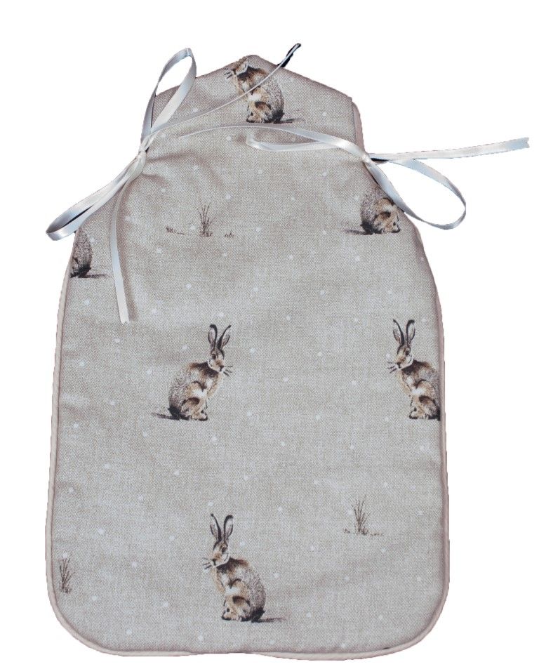 Padded Cotton Hotwater Bottle Cover, Hares
