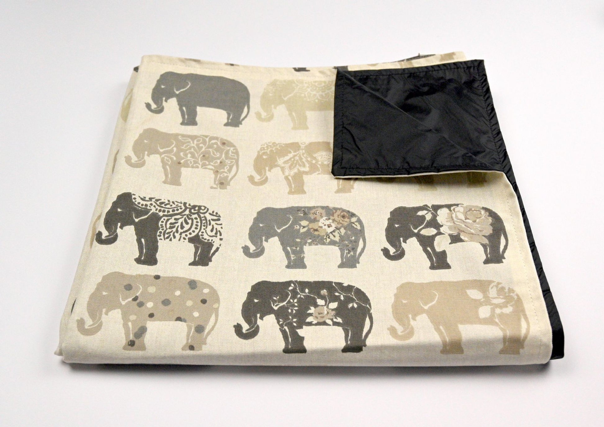 grey elephant picnic rug folded up