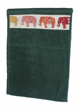 Load image into Gallery viewer, Hand Roller Towels, Spice Elephants, Black, Green or Navy Blue Towel

