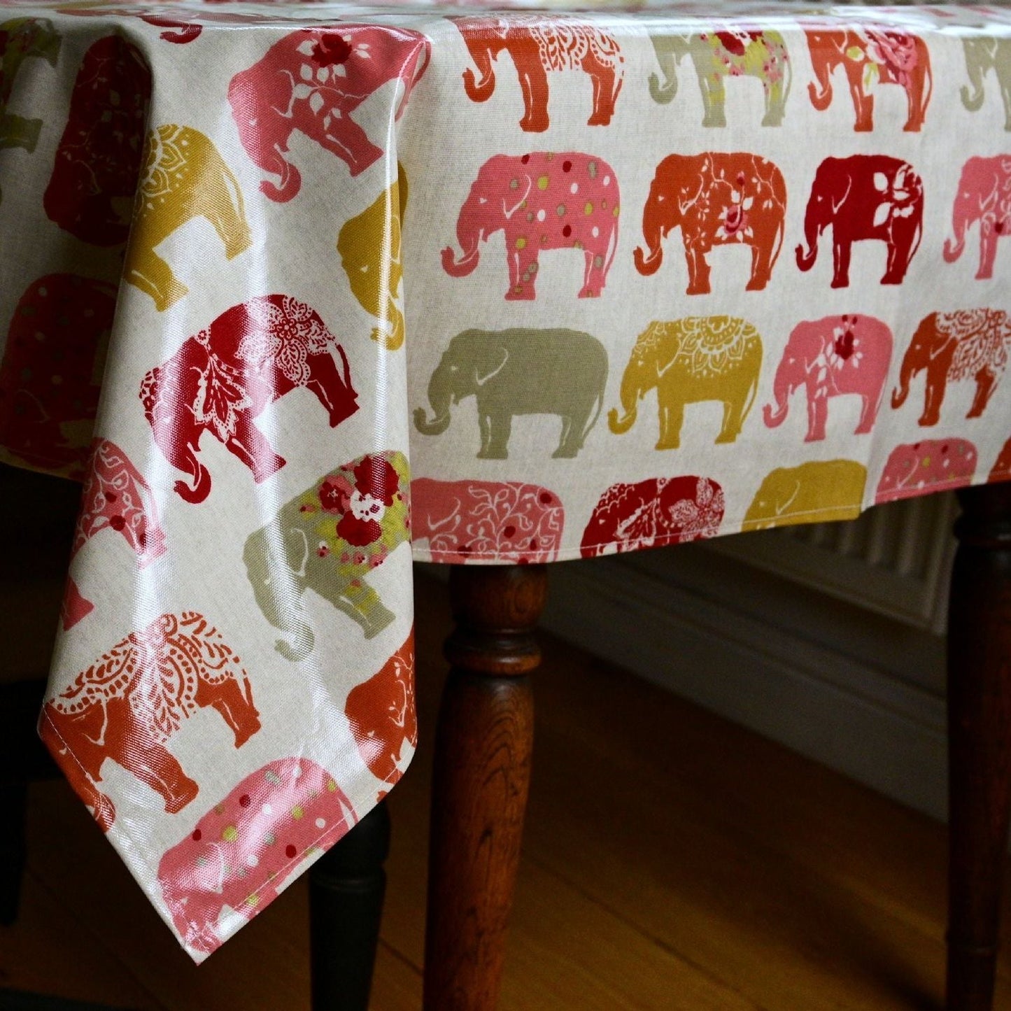 Tablecloth, Spice Elephant, in 5 sizes, Wipe Clean Oilcloth