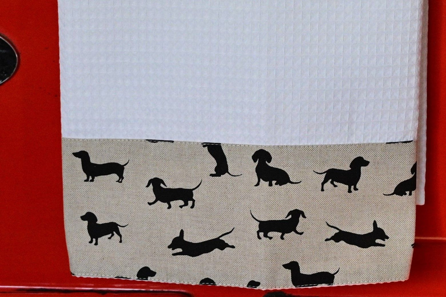 Waffle Tea Towel, Black Dachshund
