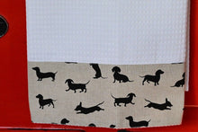 Load image into Gallery viewer, Waffle Tea Towel, Black Dachshund
